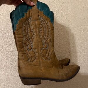 Coconuts by Matisse Cowboy Boots Tan Aqua Turquoise Size 8.5